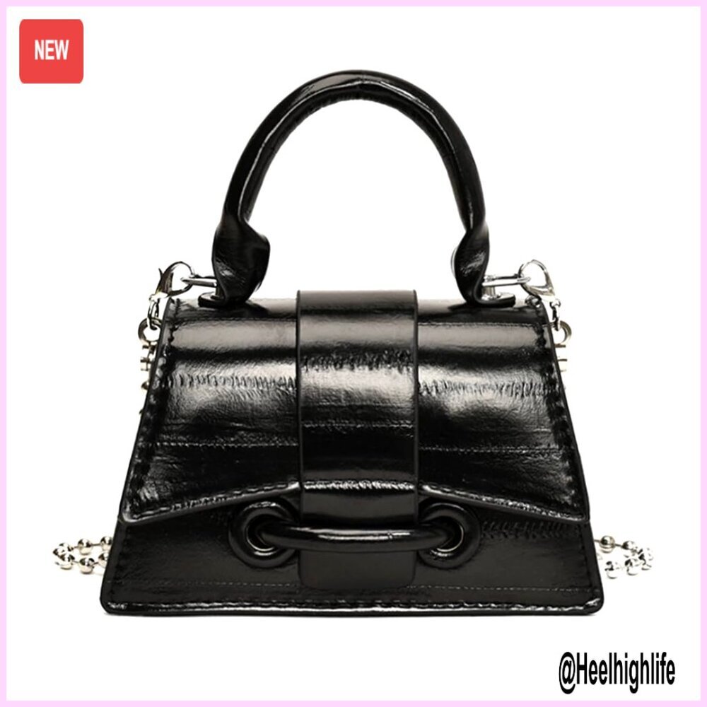 Mini Crossbody Handbag PU Leather Detachable Strap Top Handle Clutch